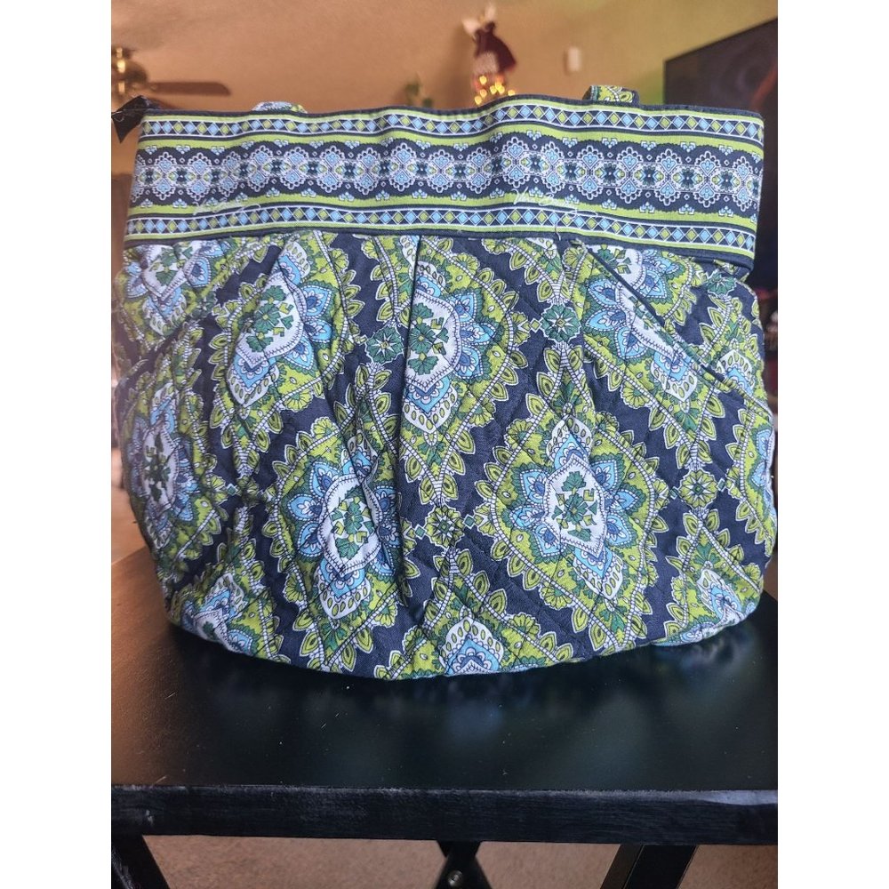 Vera Bradley Vintage Cambridge Bucket Tote Navy Blue Green